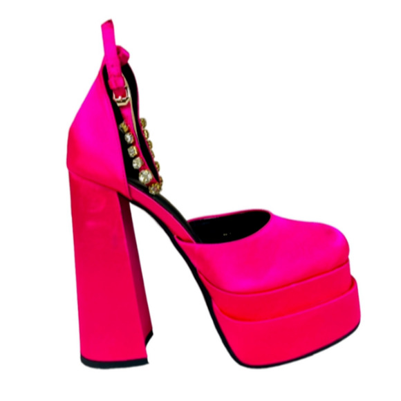 Women's High Heels Shoes Block Pumps Platform Ankle Strap Buckle Round Toe 8.5 - Picture 1 of 10